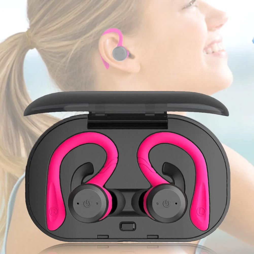 Bluetooth 5,0 перезаряжаемые мини водонепроницаемые спортивные бинауральные стерео портативные шумоподавляющие наушники Многофункциональные Беспроводные - Цвет: Розовый