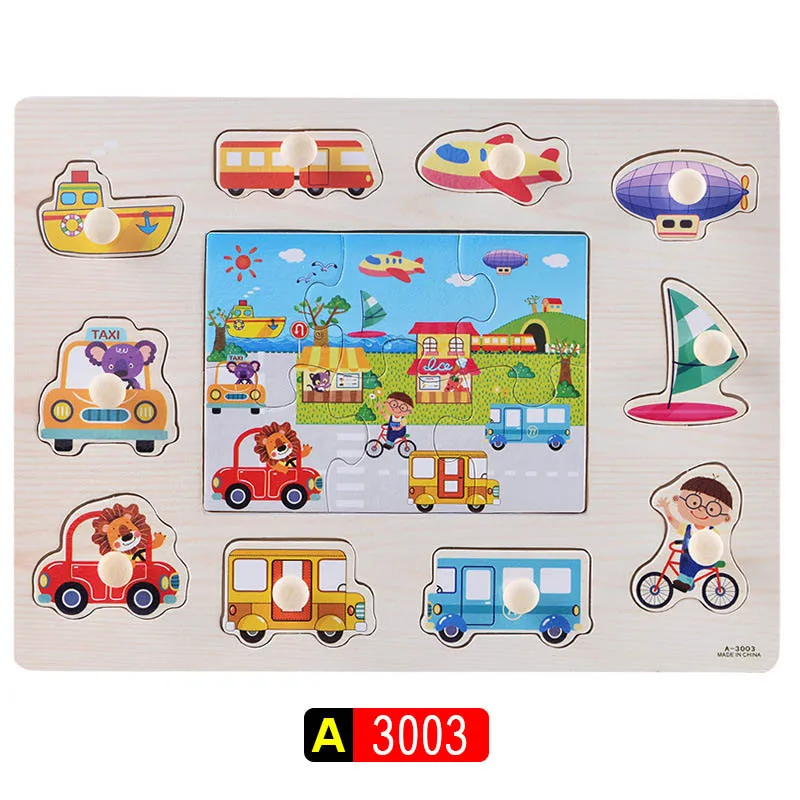Big Size Baby Montessori Wooden Puzzle Hand Grab Board Set Educational Toys Infantil Cartoon number letter Math Puzzle kids Gift 35