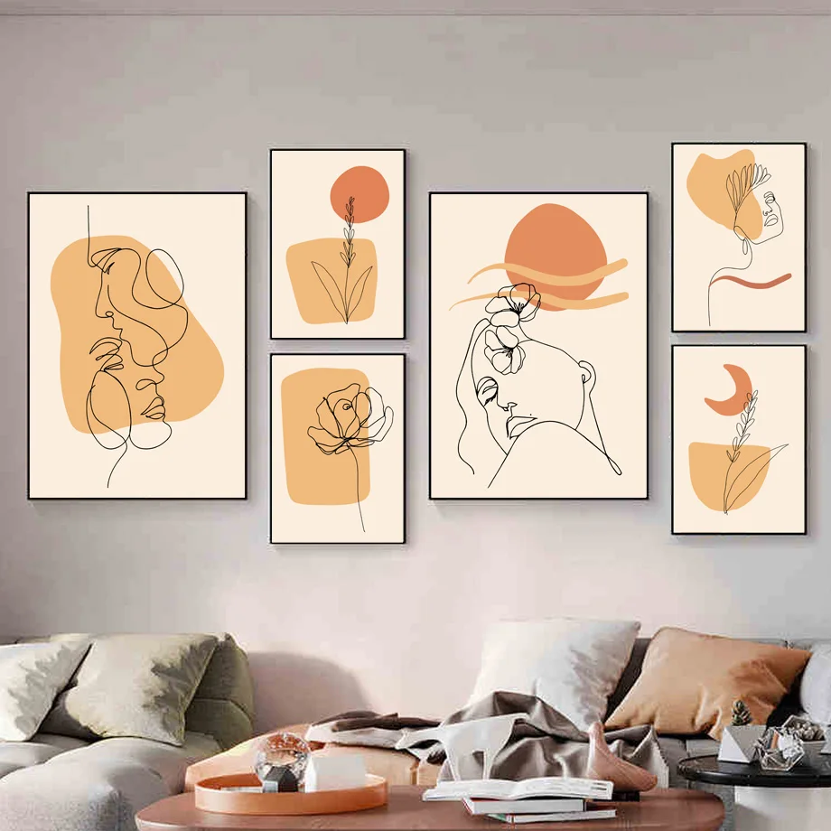 

Abstract Girl Line geometry Flower Leaves Plant Nordic Poster Wall Art Print Canvas Painting Wall Pictures For Living Room Decor