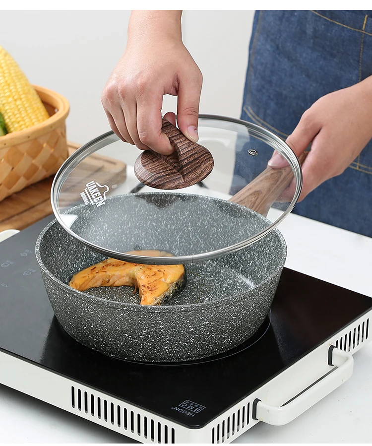 Deep large flat-bottomed frying pan noodle cooking soup non-stick cookware General Use for Gas and Induction Cooker korean