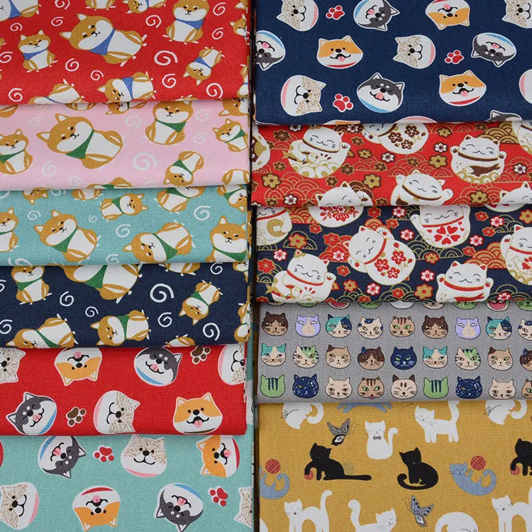 100% cotton canvas fabric Akita Dog Fan Lucky Cat Printed Handmade Patchwork Canvas Fabric DIY Sofa Bag Pillow Table cloth | Дом и сад