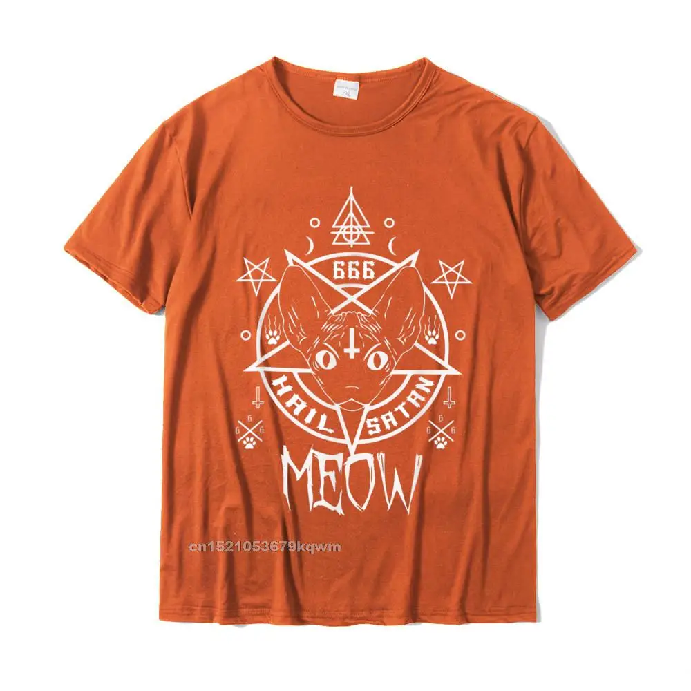Summer Newest Casual Tops T Shirt O Neck Thanksgiving Day Pure Cotton Short Sleeve T Shirt for Men Leisure Tops Tees Hail Satan Meow Demonic Sphynx Cat 666 Funny Cat T-Shirt T-Shirt__3714 orange