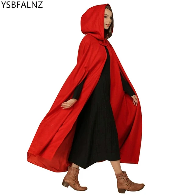 Capa roja con capucha para mujer, abrigo Vintage gótico, capa Medieval,  Poncho informal, cárdigan largo Maxi para primavera y otoño - AliExpress