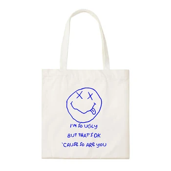 

britpop grunge rock shock rock kid a come as you are punk style print daily canvas shopping bag handbags school bags