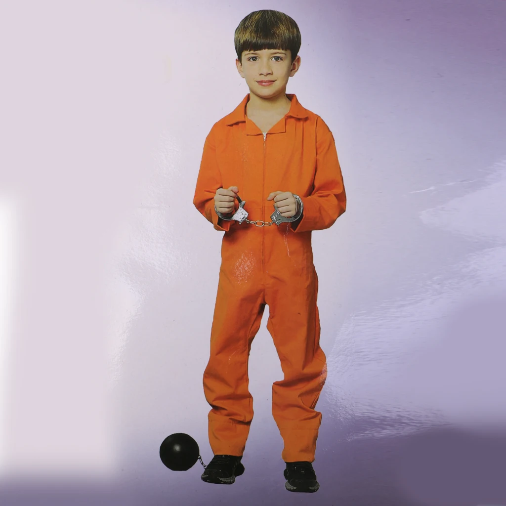 Convict Stag Do Party Fancy Costume Mens Boys Prisoner Overall Orange Jumpsuit 