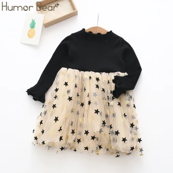 

Humor Bear 2019 Autumnal Fall Girls Clothes Star Lace Dress Baby Long-sleeve Bow Lapel Party Princess Dress Baby Girls Dress