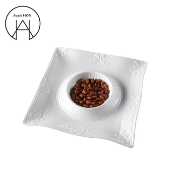

European embossed pattern white Ceramic Tableware Western dish Snacks Dried fruit plate Multi-grain dessert fruit plates