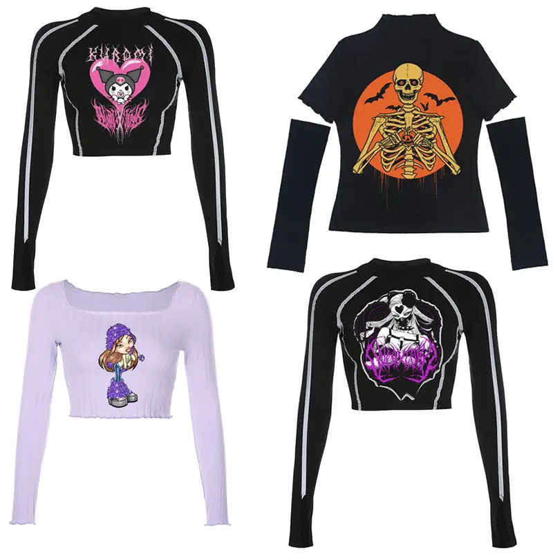 Рубашка с длинными рукавами в стиле Харадзюку винтажная Милая рубашка рэп плотно