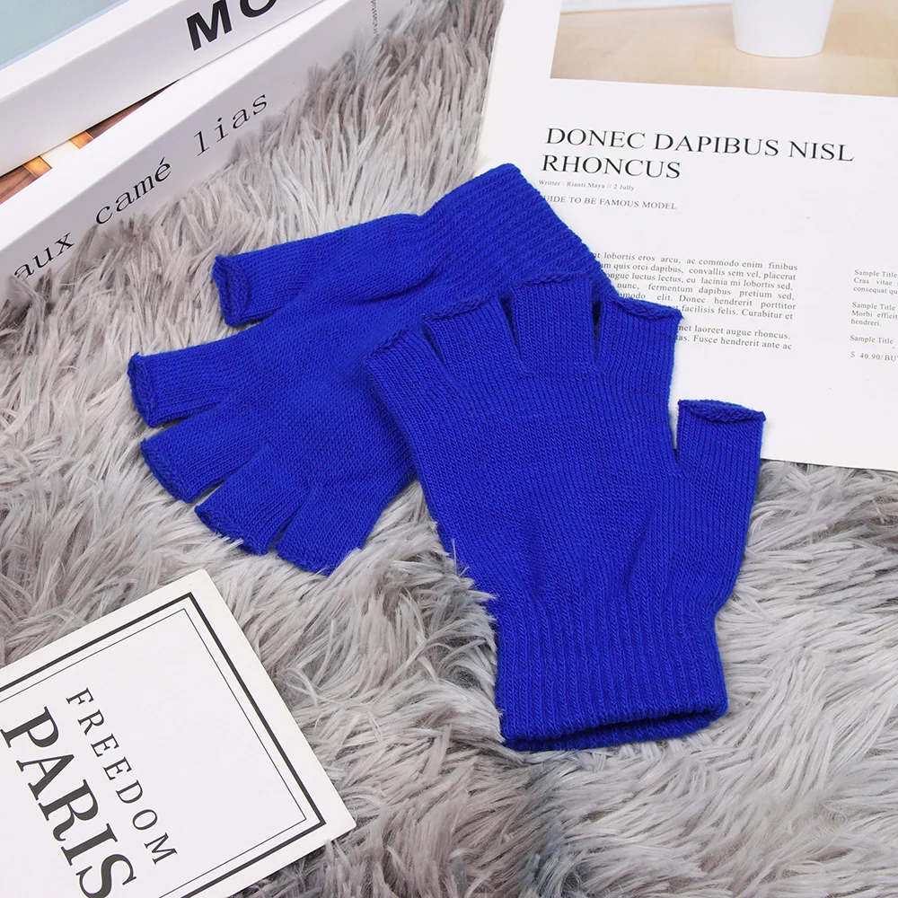 Unisex Knitted Stretch Elastic Warm Half Finger Gloves 1 Pair for Winter Men Women