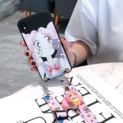 Для iPhone 11 pro милый 3D Сейлор Мун чехол для телефона iPhone 11/11 pro Max Мультфильм задняя крышка+ ремень+ игрушка - Цвет: As shown in