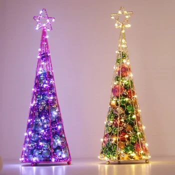 

Mini Christmas Trees LED Lights Battery Powered Festival Gifts For Children Lover Party Wedding Decoration Home Table Ornament