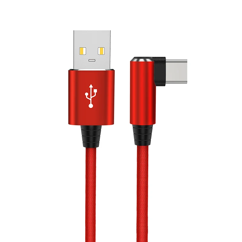 Posuger 90 градусов usb type C Быстрая зарядка USB C кабель type-c шнур для передачи данных зарядное устройство USB-C для samsung S8 S9 Note 9 8 Xiaomi mi8 mi6 - Цвет: Красный