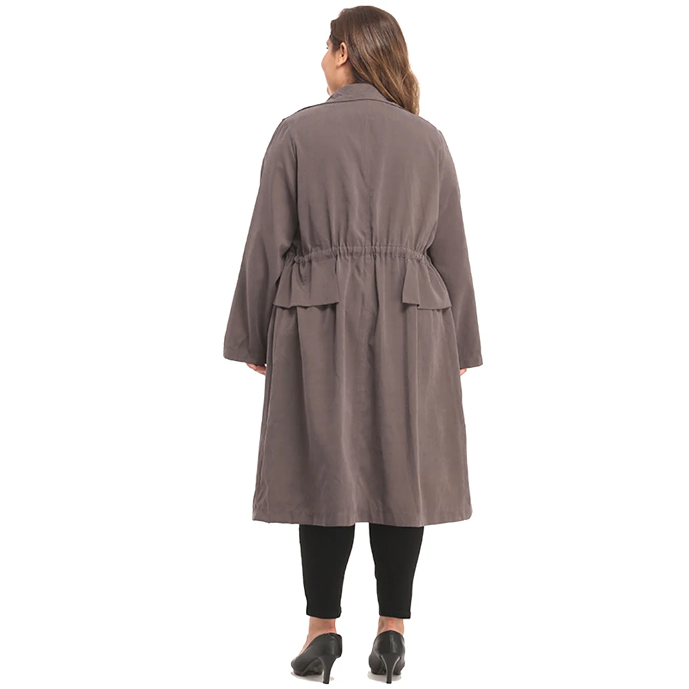 Женская ветровка размера плюс, дизайн, большое Женское пальто с завязками на талии, длинный рукав, средняя длина, большая ветровка