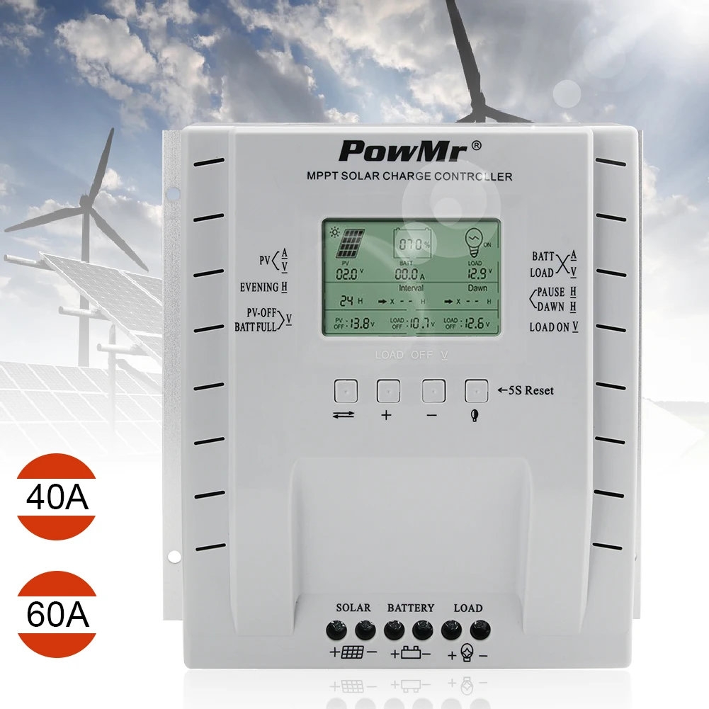 

MPPT 40A 60A Solar Panel Charge Controller 12V/24V Battery Charge Regulator