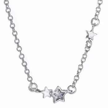

Authentic 925 Sterling Silver Necklace Cute Star With Cubic Zirconia Pendant Necklace For Women Wedding Gift Fine Jewelry