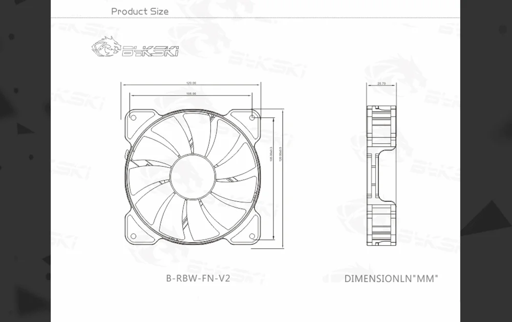 Bykski B-RBW-FN-V2 полосы пропускания 120 мм постоянный охлаждающий вентилятор/кулер, совместимый с 120/240/360/480 мм радиаторы