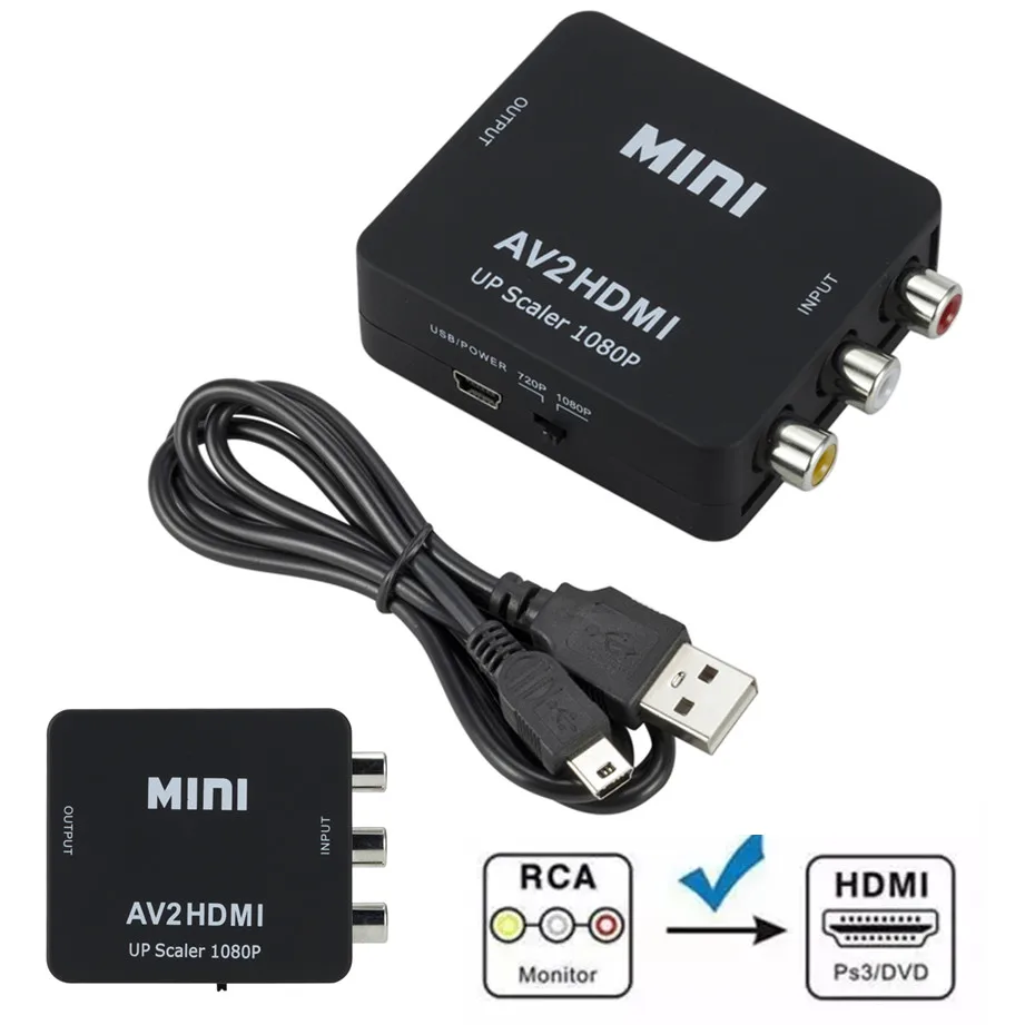 1080P HDMI to AV Video Scaler and Converter Adapter
