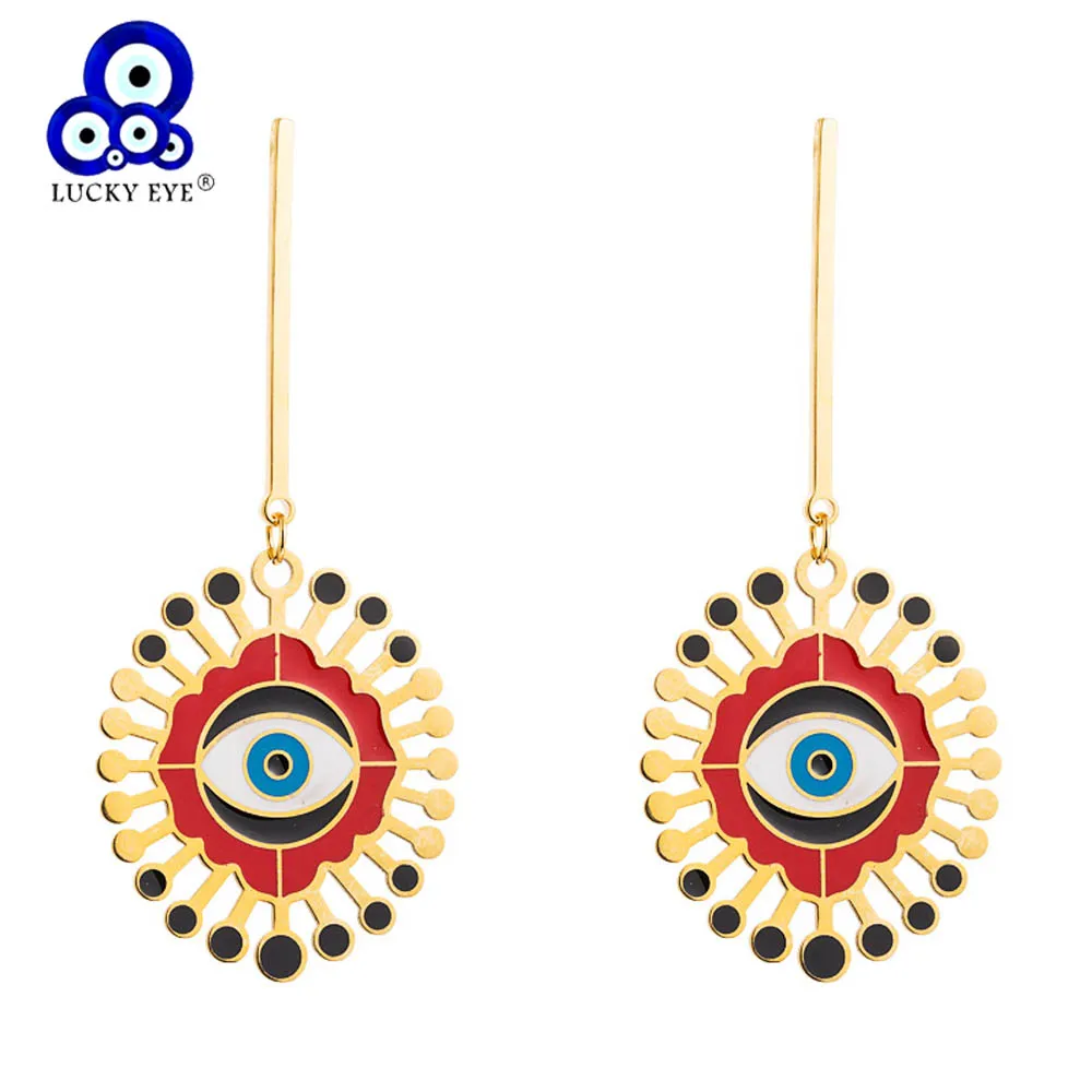 Женские серьги подвески Lucky Eye длинные золотого цвета с кисточками Турецкий
