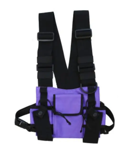Регулируемый черный жилет хип хоп Уличная Повседневная унисекс карманы Пряжка поясная функциональная тактическая нагрудная сумка модный жилет - Цвет: Фиолетовый