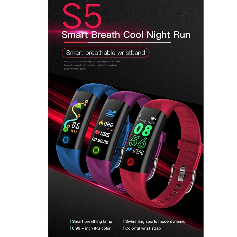 S5 Heart Rate Smart Bracelet Ip68 Waterproof Blood Pressure Oxygen Monitor Color Sn Activity Fitness Tracker Band | Электроника