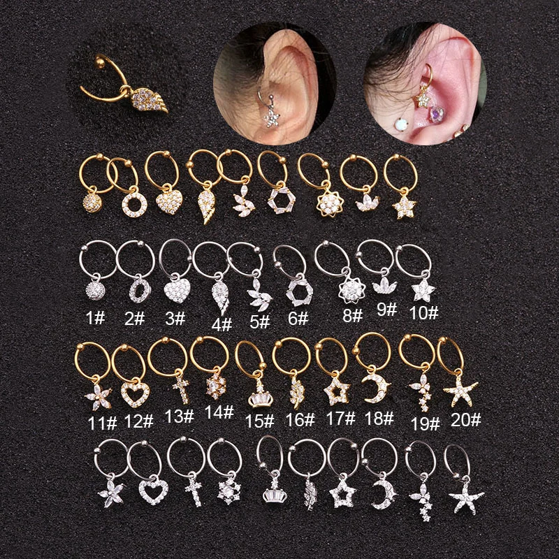 

MISANANRYNE New 1piece gold heart hexagon crystal tragus daith earrings helix cartilage hoop septum nostril piercing jewelry