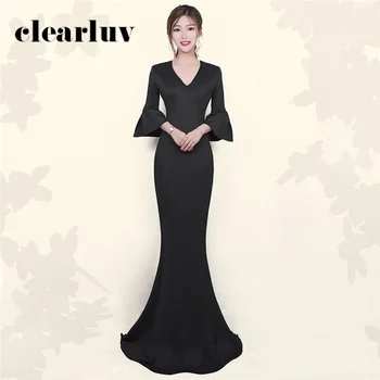 

Mermaid Prom Gown Black Plus Size Simpe Slim Ruffles Evening Dress 2020 DX393-4 V-Neck Floor Length Formal Dresses Evening Gown