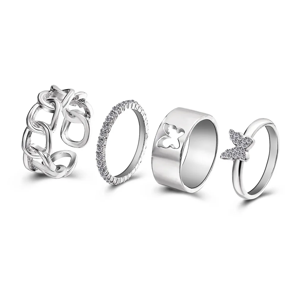 Ring Set Trendy Chain Butterfly Rings set For Women Men Lover Couple Rings Set Friendship Engagement Wedding Open Jewelry