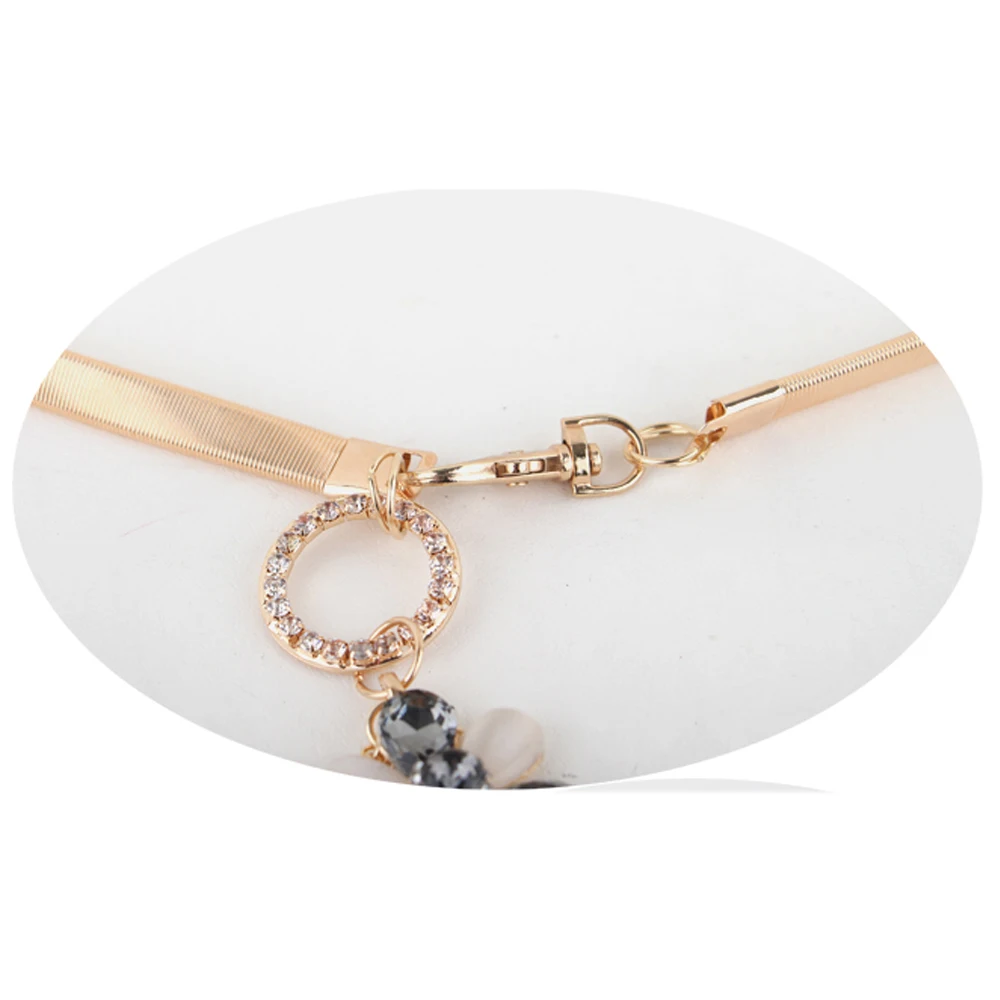 Ladies Elastic Metal Hanging Ring Pendant Waist Chain Dress Waistband Belt Décor LLBLT0319