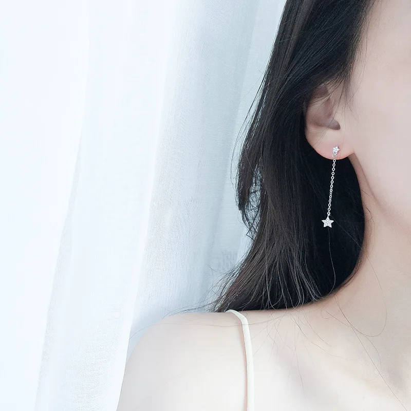 High-quality S925 Sterling Silver Star tassels. Asymmetric pentagonal Earrings