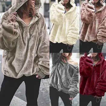 

Sweatshirt Women fleece hoodies winter loose long-sleeve fur pullovers autumn winter warm plush hoodies sweatshirt pocket hood