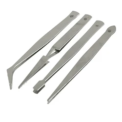 4pc/Set Tweezers DIY Crafts Modelling Soldering Trade Work Tool Stainless Steel Hand Repair Tools Pack Tweezers