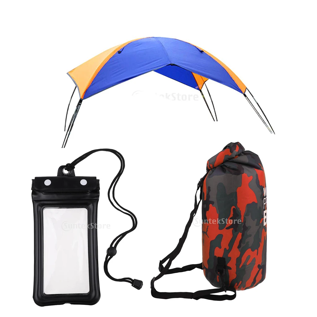 

Kayak Canoe Kit Inflatable Boat Tent Sun Shelter Canopy for 4-person with Black Waterproof Phone Case and 30L Dry Bag