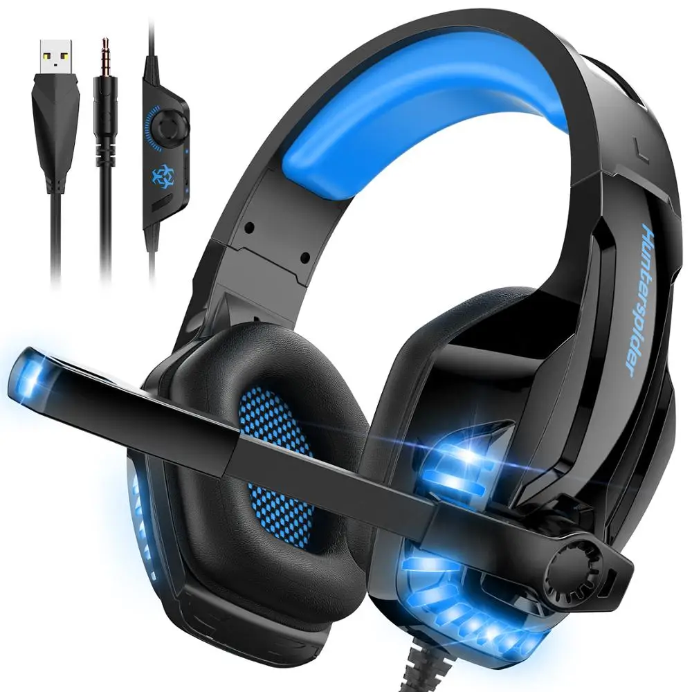 Hunterspide V6 PC Gaming Headphones Noise Cancelling Stereo Sound Wired Gamer PS4 Headset with Micro LED Lights for XBox One | Электроника
