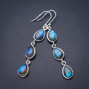 

StarGems Natural Blue Fire Labradorite Handmade 925 Sterling Silver Earrings 2.75" D6595