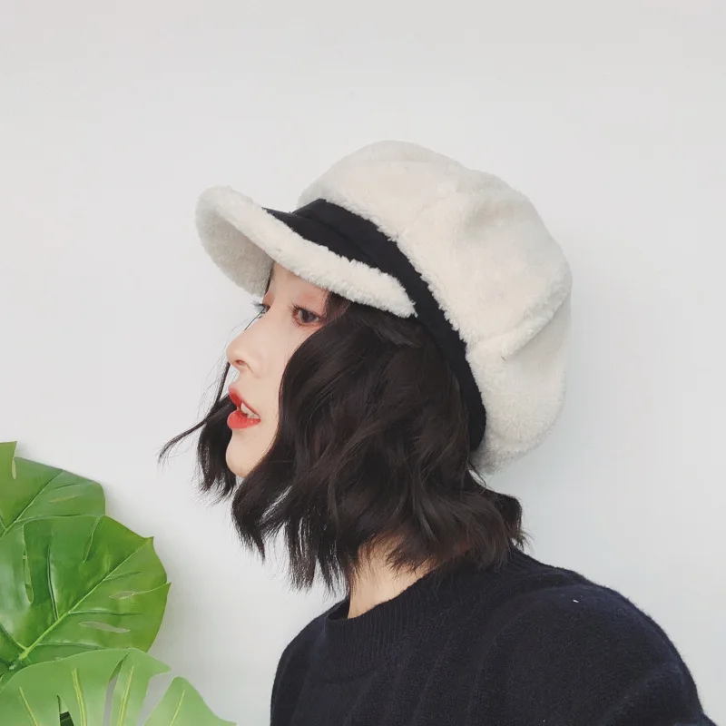 

Hat Women's Autumn And Winter Days CHIC Warm Berber Fleece Beret Korean-style Soft Girl Students Octagonal Cap Versatile Brim Ha
