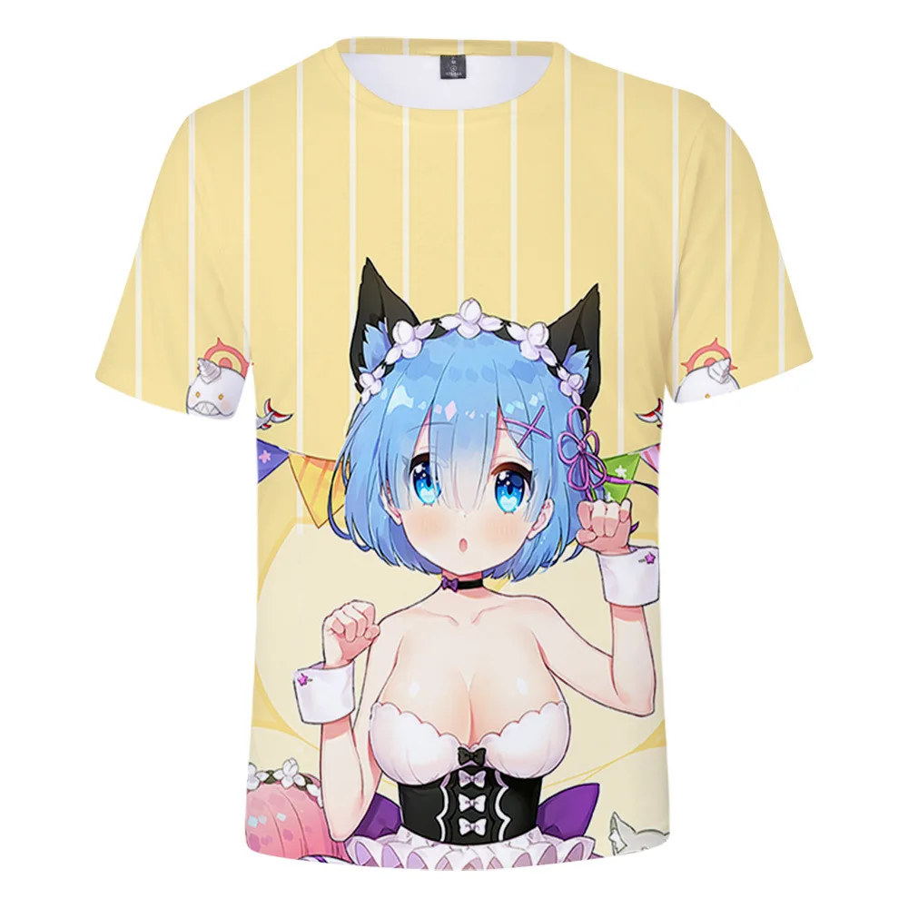 Новинка Kawaii Re Zero Rem аниме футболка дышащая летняя с коротким рукавом для