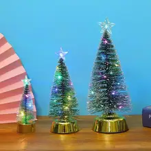 Miniárboles de navidad artificiales con pilas, adornos de mesa en miniatura para Festival, nieve helada, decoración de árbol de Navidad, 3 tamaños, 1 unidad