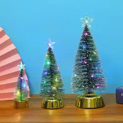 Miniárboles de navidad artificiales con pilas, adornos de mesa en miniatura para Festival, nieve helada, decoración de árbol de Navidad, 3 tamaños, 1 unidad