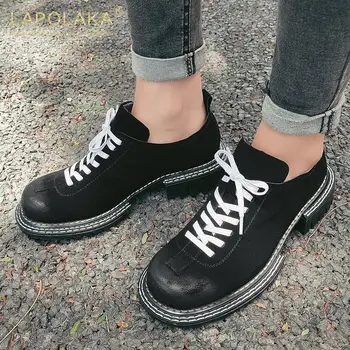 

Lapolaka 2020 New Fashion Genuine Cow Leather Shoes Ladies Pumps Female Lace Up Comfortable Platform Luxury Pump Woman Shoes