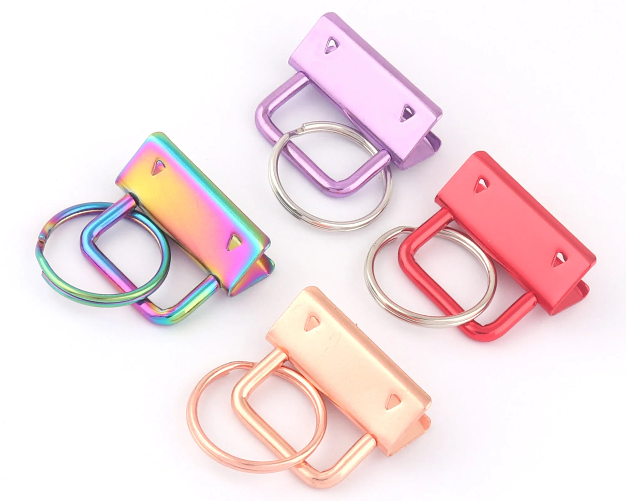 

32mm Rainbow Key Fob Hardware Wristlet With Key Ring Sets Metal Keychain Hardware For Webbing Leather Key Ring Keychain Ribbon