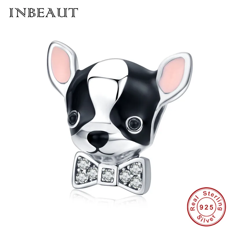 

INBEAUT 100% Real 925 Sterling Silver Cute Little Smooth Hair Dog Beads fit Pandora Bracelet Chihuahua Charms Animal DIY Jewelry