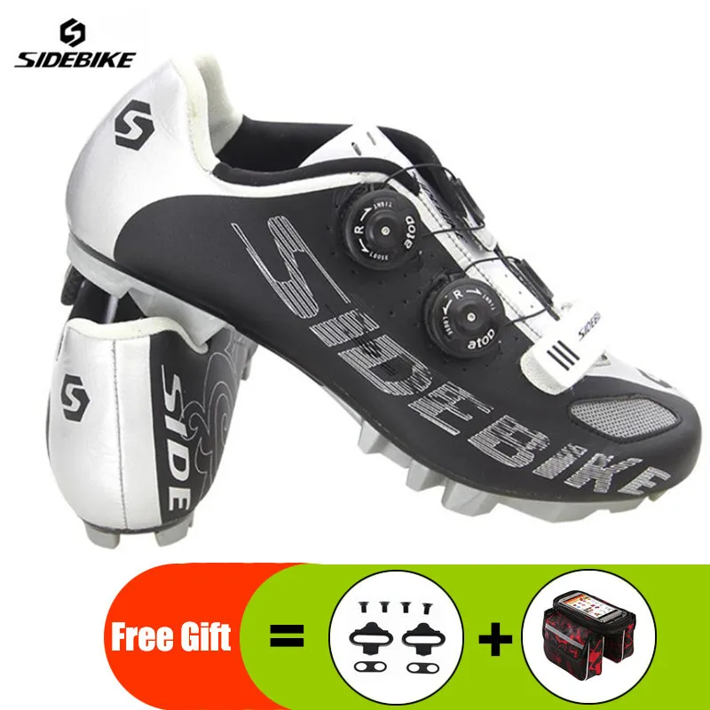 Sidebike/Мужская обувь для велоспорта; sapatilha ciclismo; MTB; комплект с педалью; chaussure vtt; самозакрывающаяся дышащая обувь для езды на велосипеде; мужские кроссовки - Цвет: black add gift