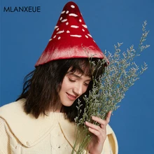 Модная Зимняя шерстяная одежда фетровые шляпки Для женщин ручной работы гриб, горшок Шапки рождественские подарки забавная шляпка Винтаж теплые коническими эльф повязка на голову