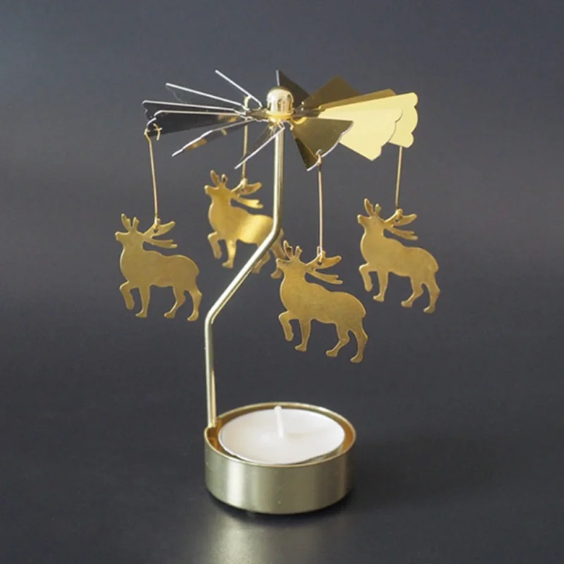 Single Deer Спиннинг карусель Подсвечник рождественский металлический вращающийся подсвечник чайный светильник свадебный центральный Рождественский подарок на день рождения - Цвет: Single Deer