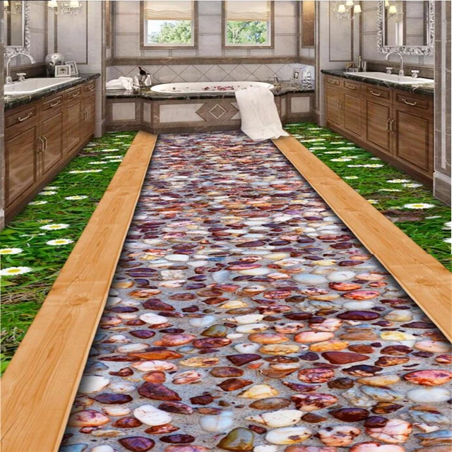 Transform your living space with our Custom 3D Fresh Grass Wildflowers Gravel Road floor tile.