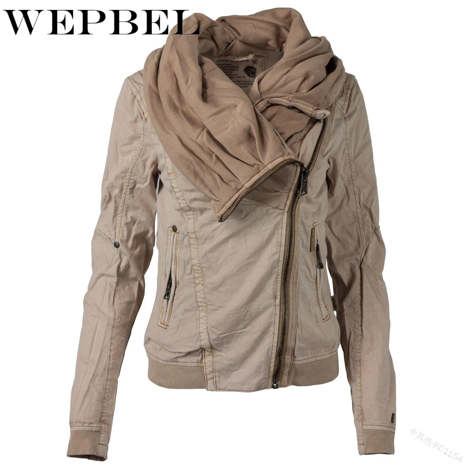 

WEPBEL Women's Casual Stitching Pocket Jacket Autumn and Winter Fashion Solid Color Oblique Zipper Hooded Jacket
