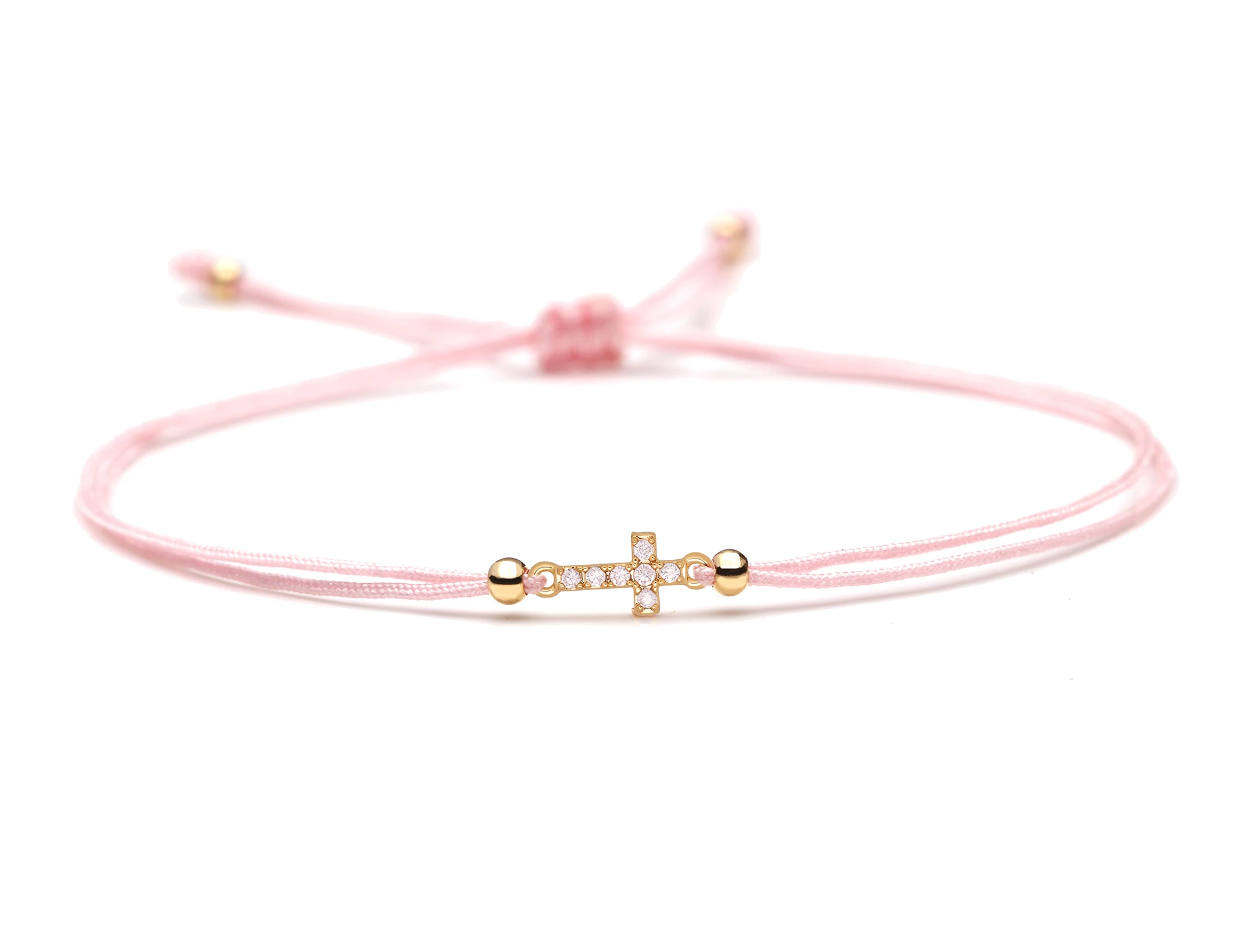 Mini Copper Cross CZ Crystal Silk Thread Braided Bracelets Women Men High Quality Black Pink Red String Tiny Zircon Jewelry Her