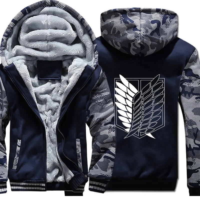 

2020 Plush Men's Camouflage Sportswear Anime Attack On The Giant Wings of Freedom Sweater Jacket Autumn Winter Thick