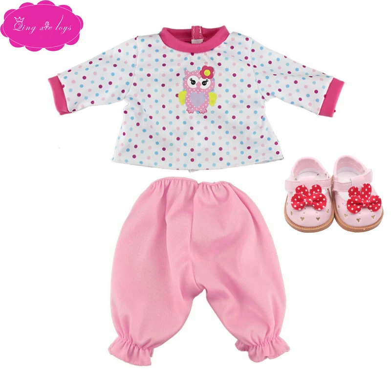 Pink 18 дюймов, с круглым вырезом, для девочек Одежда для девочек милый комплект с рисунками красные год наряд с обувью Американский юбка для новорожденных Игрушки подходит 43 см для ухода за ребенком для мам, детские куклы, c236 - Цвет: Pink