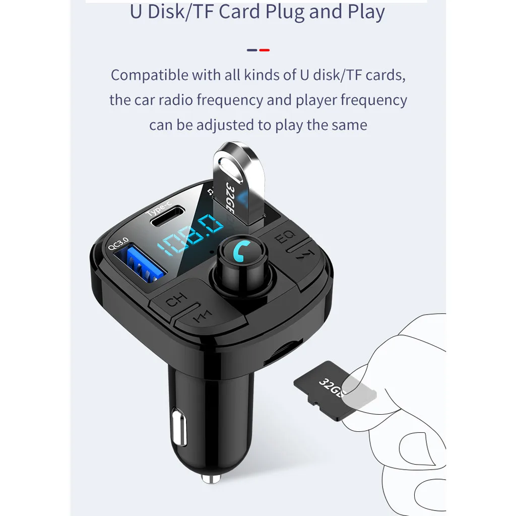 BT29 Bluetooth 5,0 автомобильный fm-передатчик Бас mp3-плеер fm-радио адаптер зарядное устройство двойной USB выход поддерживает USB диск